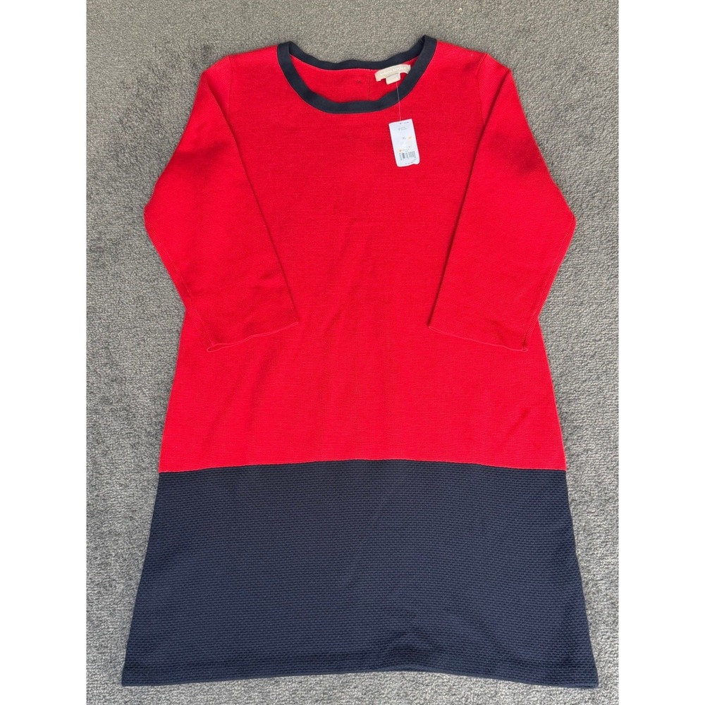 Banana‎ Republic Womens XL Red Navy Colorblock Cotton Sweater Dress 235619-00-1